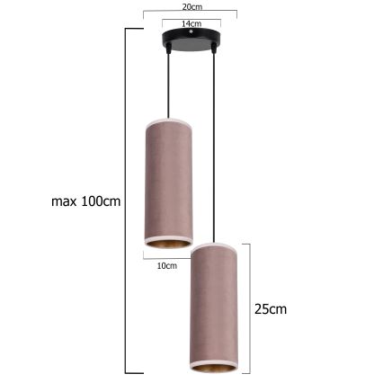 Lampa wisząca na linkach AVALO 2xE27/60W/230V śr. 20 cm różowa/miedziana