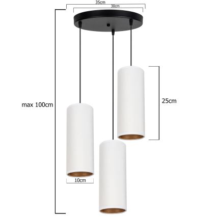 Lampa wisząca na linkach AVALO 3xE27/60W/230V śr. 35 cm biała/miedziana