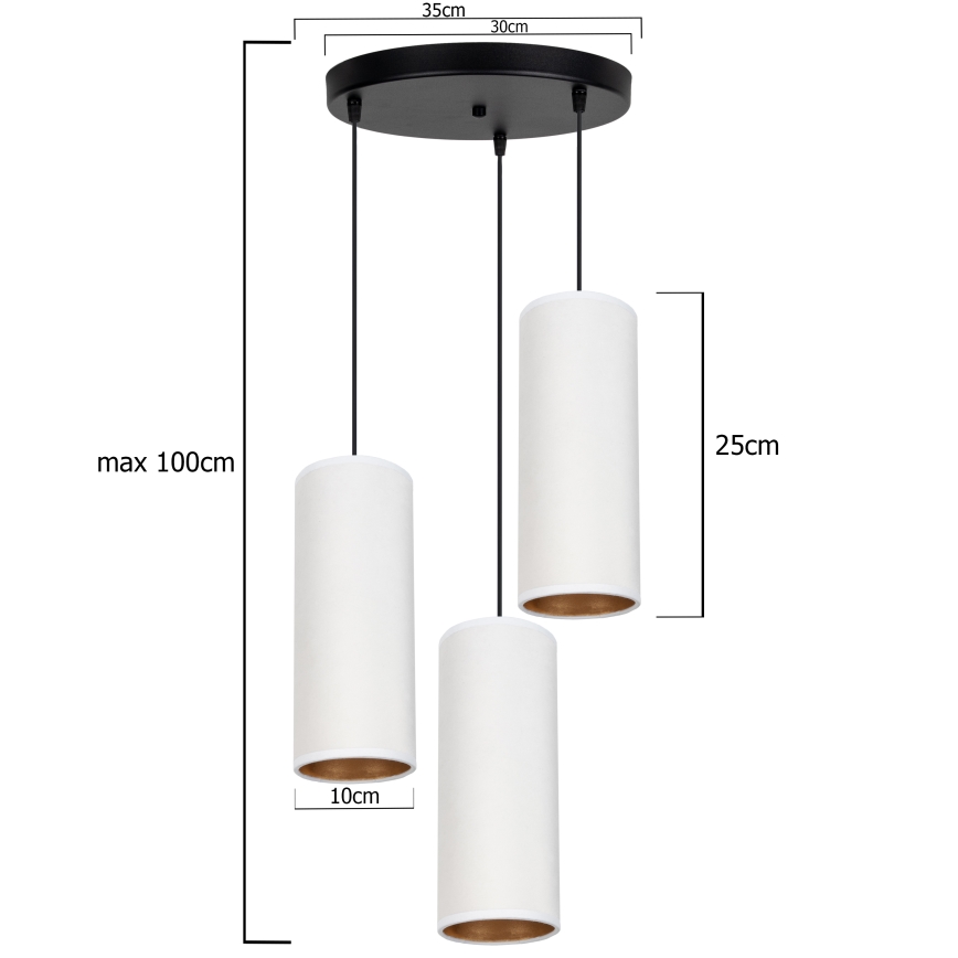 Lampa wisząca na linkach AVALO 3xE27/60W/230V śr. 35 cm biała/miedziana