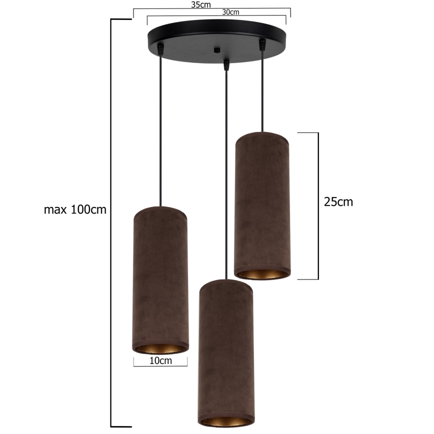 Lampa wisząca na linkach AVALO 3xE27/60W/230V śr. 35 cm brązowa/miedziana