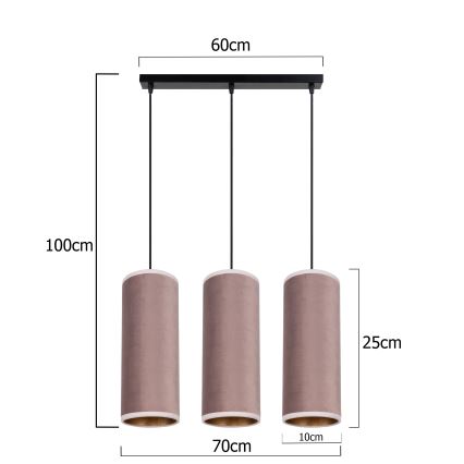 Lampa wisząca na linkach AVALO 3xE27/60W/230V różowa/miedziana