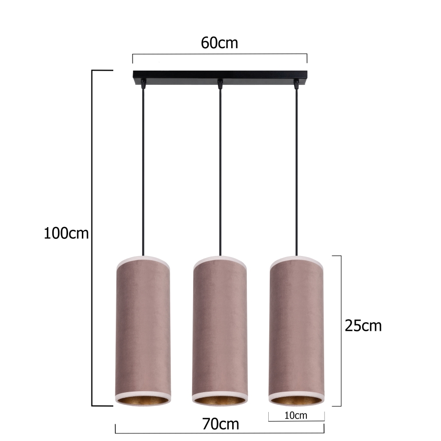 Lampa wisząca na linkach AVALO 3xE27/60W/230V różowa/miedziana