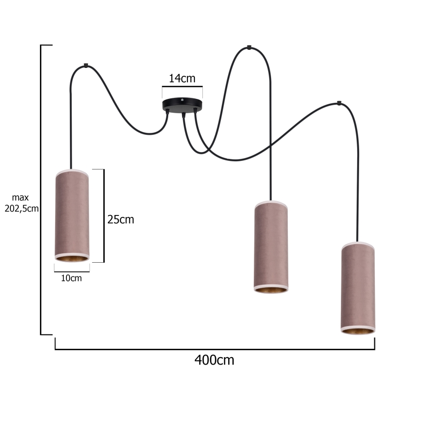 Lampa wisząca na linkach AVALO 3xE27/60W/230V pająk różowy/miedziany