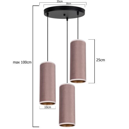 Lampa wisząca na linkach AVALO 3xE27/60W/230V śr. 35 cm różowa/miedziana