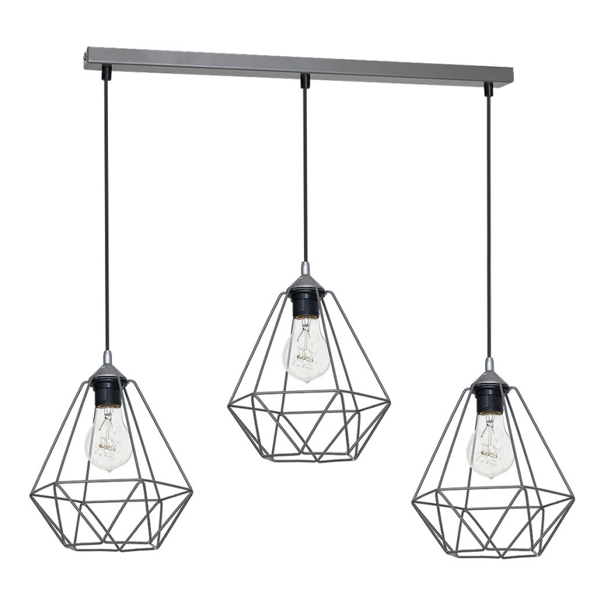 Lampa wisząca BASKET 3xE27/60W/230V szary