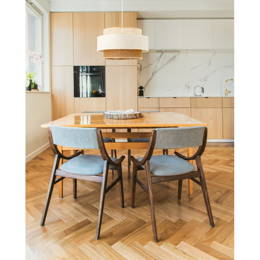 Lampa wisząca BOHO na lince 1xE27/60W/230V śr. 40 cm biały/juta