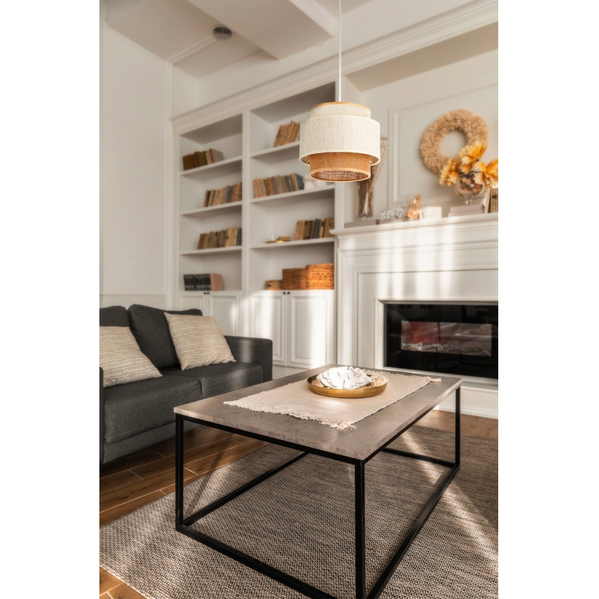 Lampa wisząca BOHO na lince 1xE27/60W/230V Ø 20 cm biała/juta