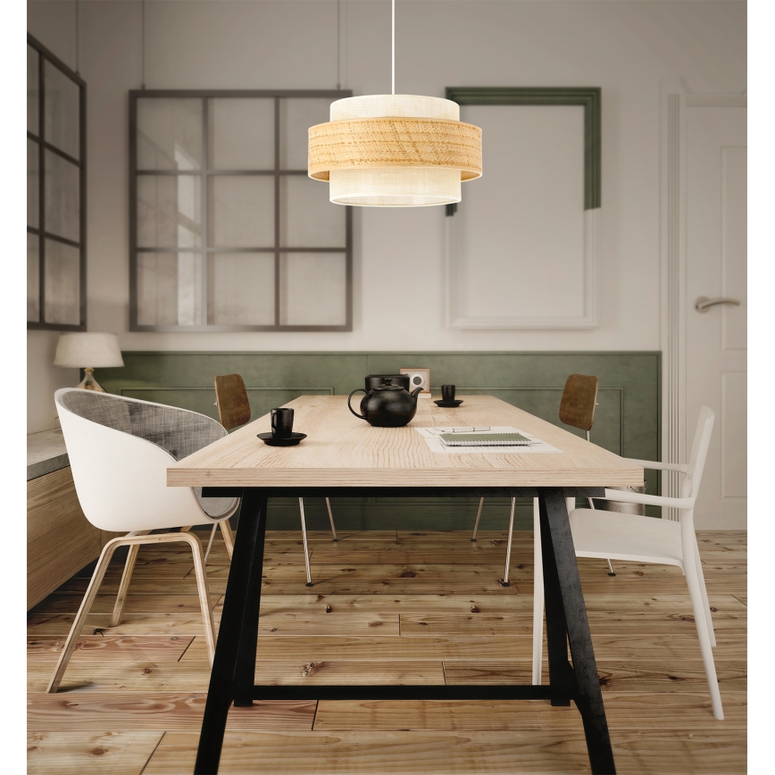 Lampa wisząca BOHO na przewodzie 1xE27/60W/230V śr. 40 cm jutowa/kremowa