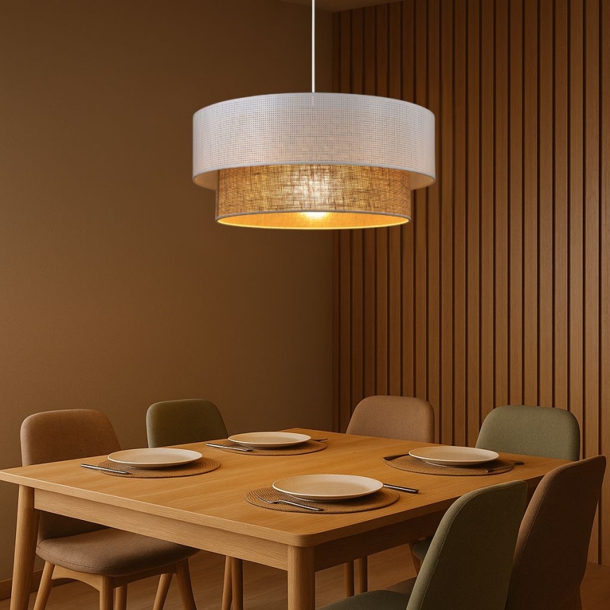 Lampa wisząca BORHO na lince 1xE27/60W/230V śr. 50 cm biały/juta