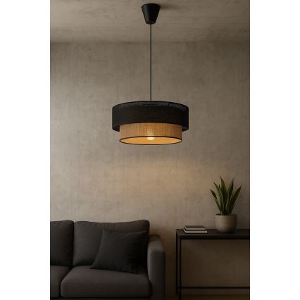 Lampa wisząca BORHO na lince 1xE27/60W/230V Ø 40 cm czarny/juta
