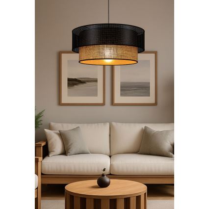 Lampa wisząca BORHO na przewodzie 1xE27/60W/230V Ø 50 cm czarna/juta