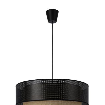 Lampa wisząca BORHO na przewodzie 1xE27/60W/230V Ø 50 cm czarna/juta