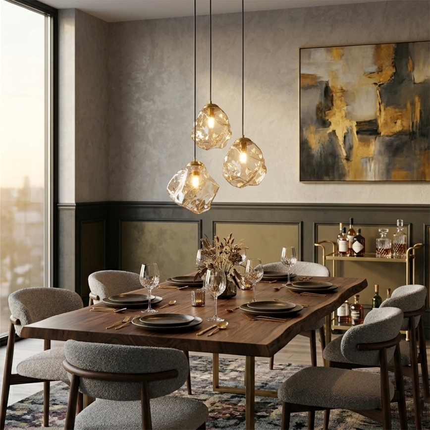 Lampa wisząca CRISTAL na przewodzie 3xE14/15W/230V mosiądz/dymny beż