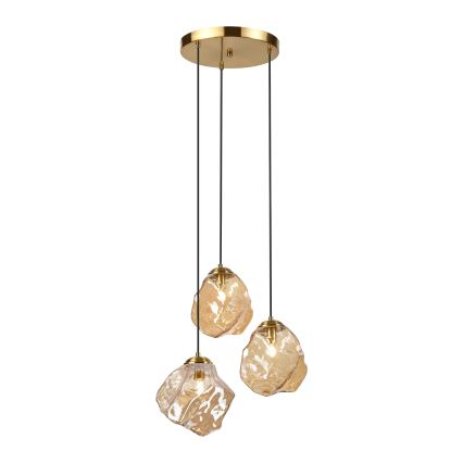 Lampa wisząca CRISTAL na przewodzie 3xE14/15W/230V mosiądz/dymny beż
