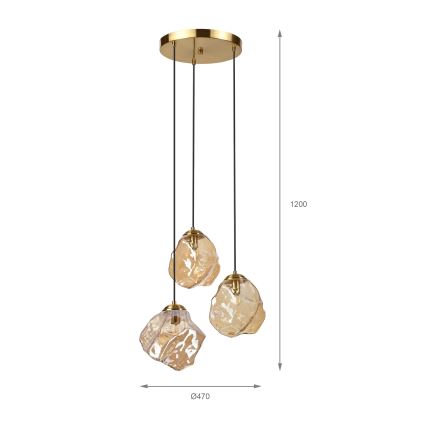 Lampa wisząca CRISTAL na przewodzie 3xE14/15W/230V mosiądz/dymny beż