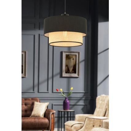 Lampa wisząca ECHO 1xE27/60W/230V czarna/beżowa