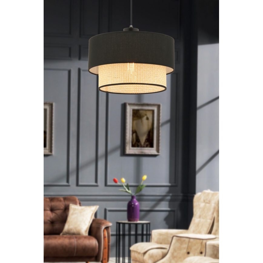 Lampa wisząca ECHO 1xE27/60W/230V czarna/beżowa