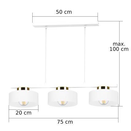Lampa wisząca IGNIA na lince, 3 x E27, 60 W, 230 V, biała/złota
