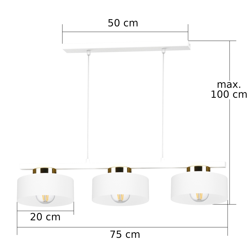 Lampa wisząca IGNIA na lince, 3 x E27, 60 W, 230 V, biała/złota