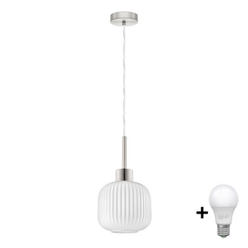 Lampa wisząca LED HARMA 1xE27/60W/230V o średnicy 20 cm w matowym chromie/białym