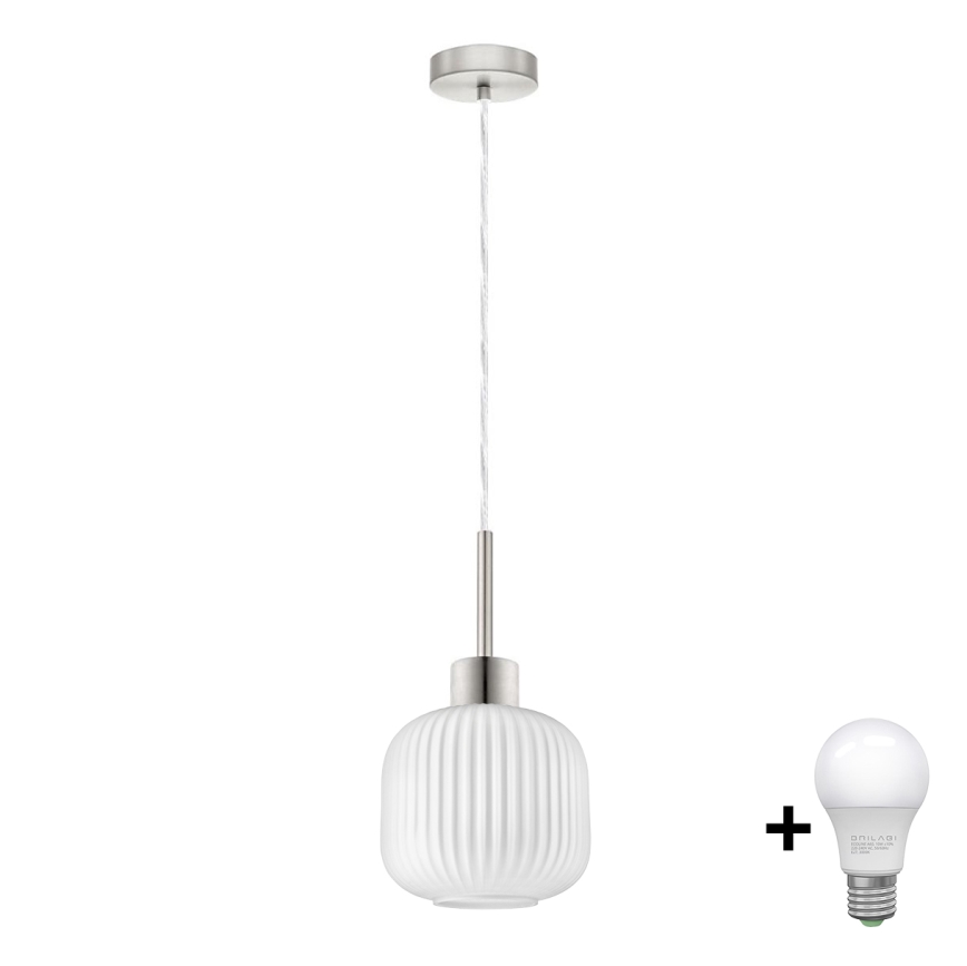 Lampa wisząca LED HARMA 1xE27/60W/230V o średnicy 20 cm w matowym chromie/białym