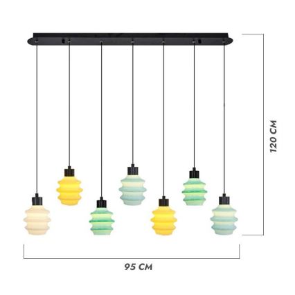 Lampa wisząca LED na lince CACTUS 7xLED/2,8W/230V 3000K zielona/żółta/biała