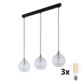 Lampa wisząca LED na lince DEVON 3xE27/15W/230V czarny/przezroczysty