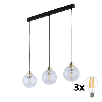 Lampa wisząca LED na lince DEVON 3xE27/15W/230V czarny/przezroczysty