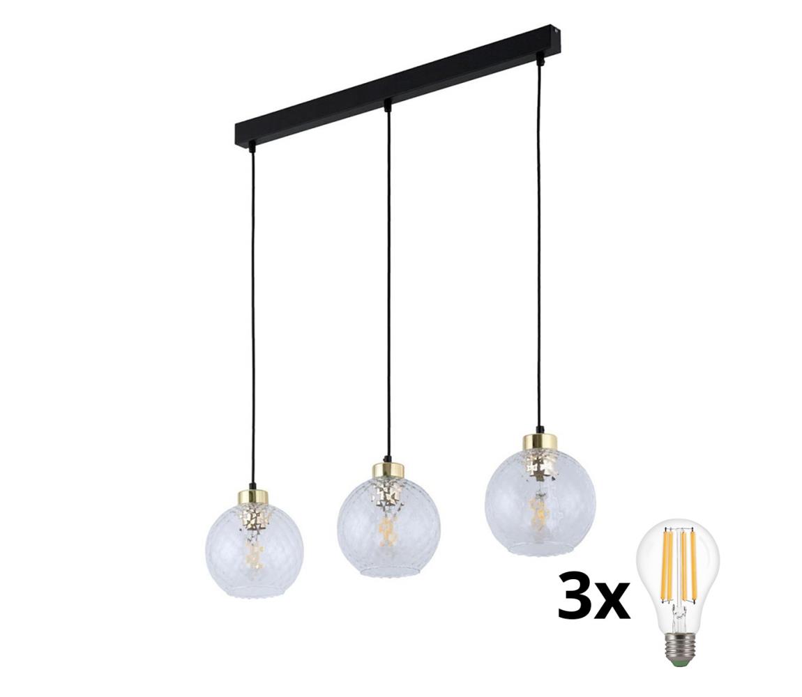 Lampa wisząca LED na lince DEVON 3xE27/15W/230V czarny/przezroczysty