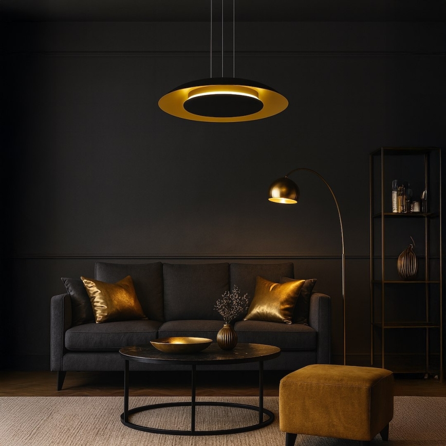 Lampa wisząca LED na lince PIATTINO LED/30W/230V 2700/3200/4000K Ø 40 cm czarny/złoty