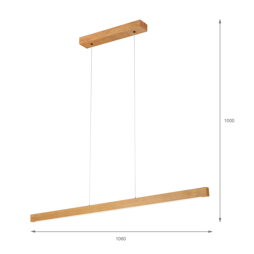 Lampa wisząca LED VERDE na linkach, 18 W, 230 V, 3000 K, 106 cm, dąb