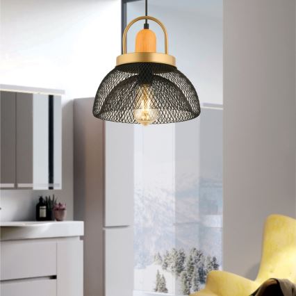 Lampa wisząca MONZA 1xE27/40W/230V o średnicy 29 cm czarna/złota