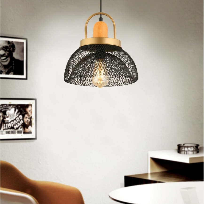 Lampa wisząca MONZA 1xE27/40W/230V o średnicy 29 cm czarna/złota