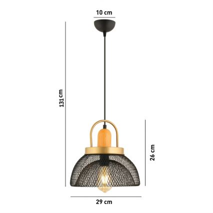 Lampa wisząca MONZA 1xE27/40W/230V o średnicy 29 cm czarna/złota