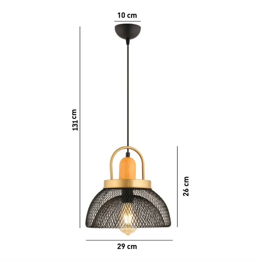 Lampa wisząca MONZA 1xE27/40W/230V o średnicy 29 cm czarna/złota