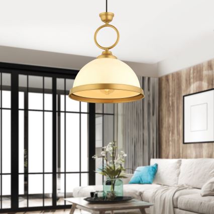 Lampa wisząca MONZA 1xE27/40W/230V średnica 26 cm kremowa/brązowa