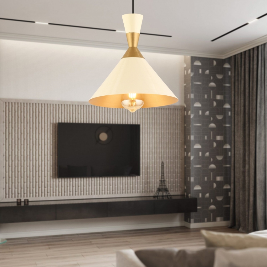 Lampa wisząca MONZA 1xE27/40W/230V Ø 25 cm kremowa/złota