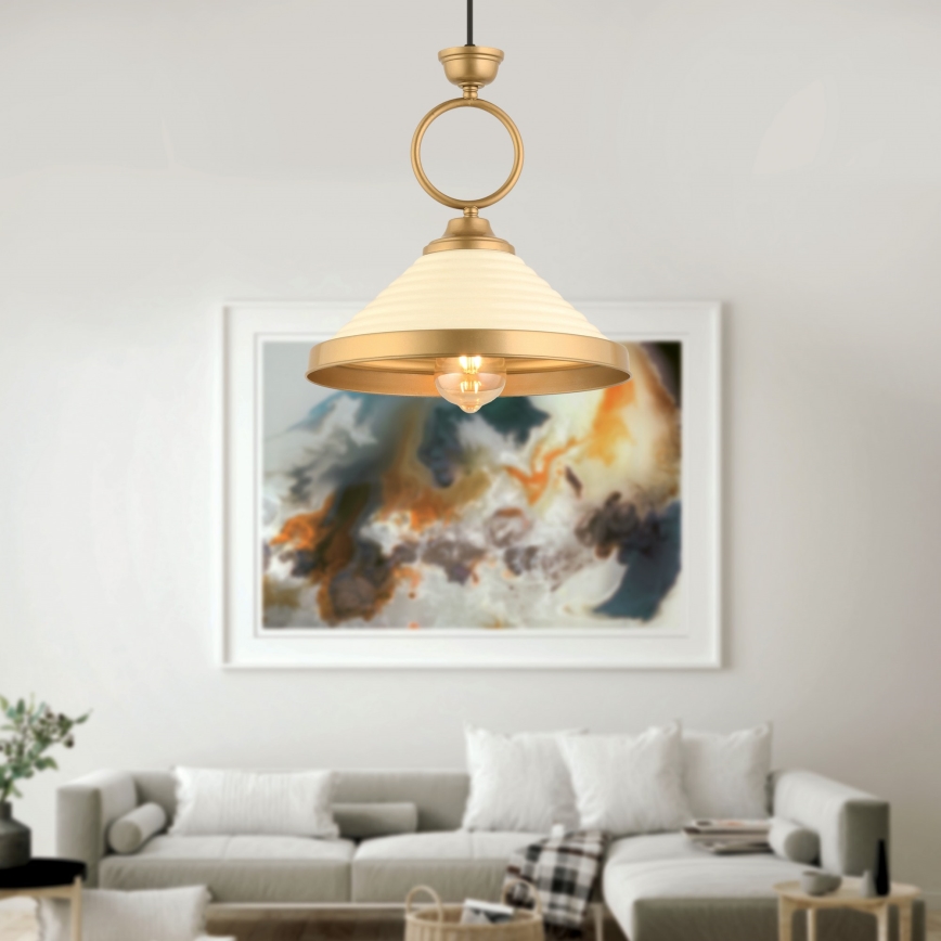Lampa wisząca MONZA 1xE27/40W/230V Ø 30 cm kremowy/brązowy