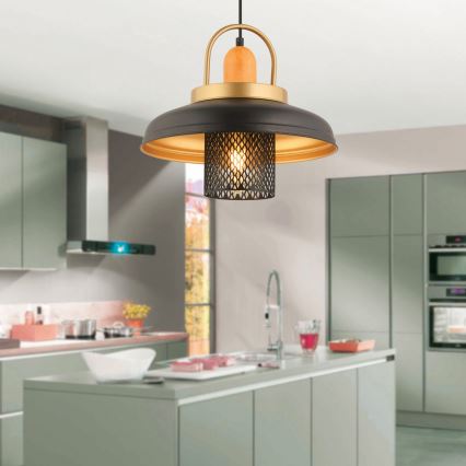 Lampa wisząca MONZA na lince 1xE27/40W/230V, śr. 32 cm, czarna/złota