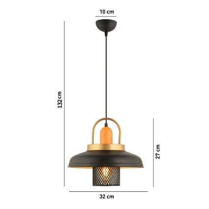 Lampa wisząca MONZA na lince 1xE27/40W/230V, śr. 32 cm, czarna/złota