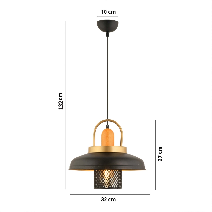 Lampa wisząca MONZA na lince 1xE27/40W/230V, śr. 32 cm, czarna/złota