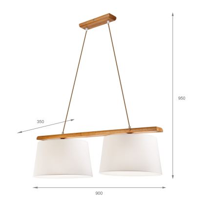Lampa wisząca na kablu AIDA 2xE27/60W/230V śr. 35 cm dąb