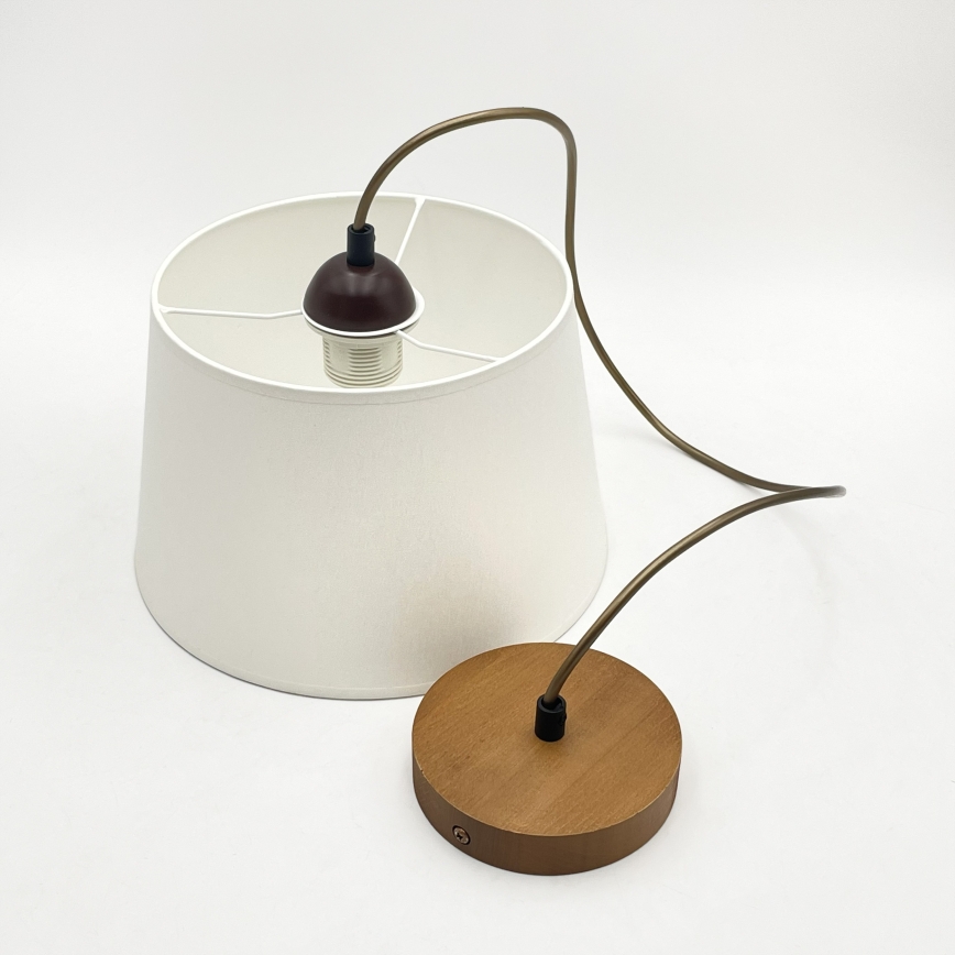 Lampa wisząca na lince AIDA 1xE27/60W/230V, śr. 25 cm, dąb/brąz/biały