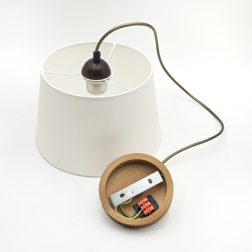 Lampa wisząca na lince AIDA 1xE27/60W/230V, śr. 25 cm, dąb/brąz/biały