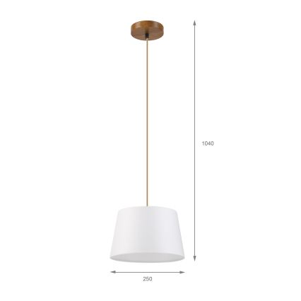 Lampa wisząca na lince AIDA 1xE27/60W/230V, śr. 25 cm, dąb/brąz/biały
