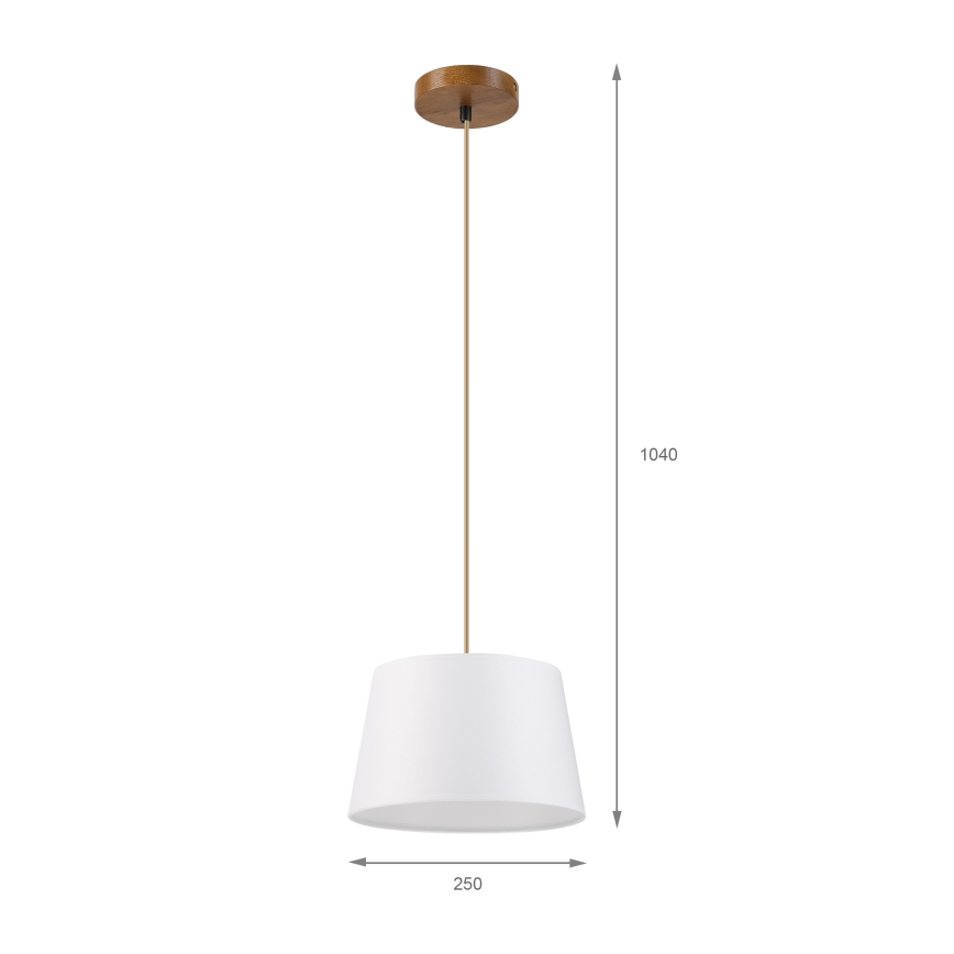 Lampa wisząca na lince AIDA 1xE27/60W/230V, śr. 25 cm, dąb/brąz/biały