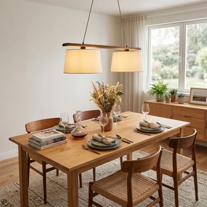 Lampa wisząca na lince AIDA 2xE27/15W/230V, średnica 35 cm, dąb/kremowy