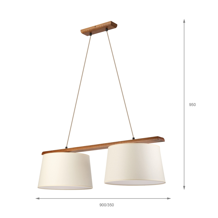 Lampa wisząca na lince AIDA 2xE27/15W/230V, średnica 35 cm, dąb/kremowy