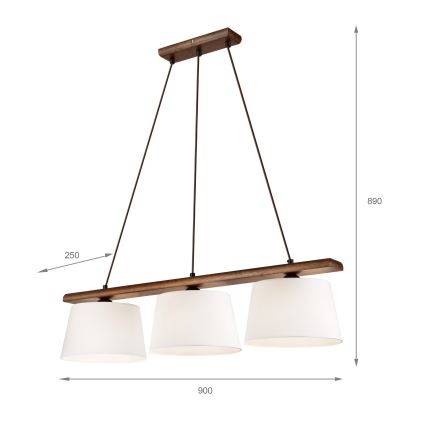 Lampa wisząca na lince AIDA 3xE27/60W/230V śr. 25 cm dąb/orzech