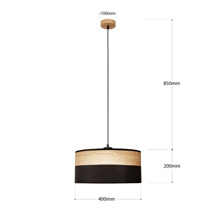 Lampa wisząca na lince ALBA 1xE27/15W/230V śr. 40 cm czarna/brązowa